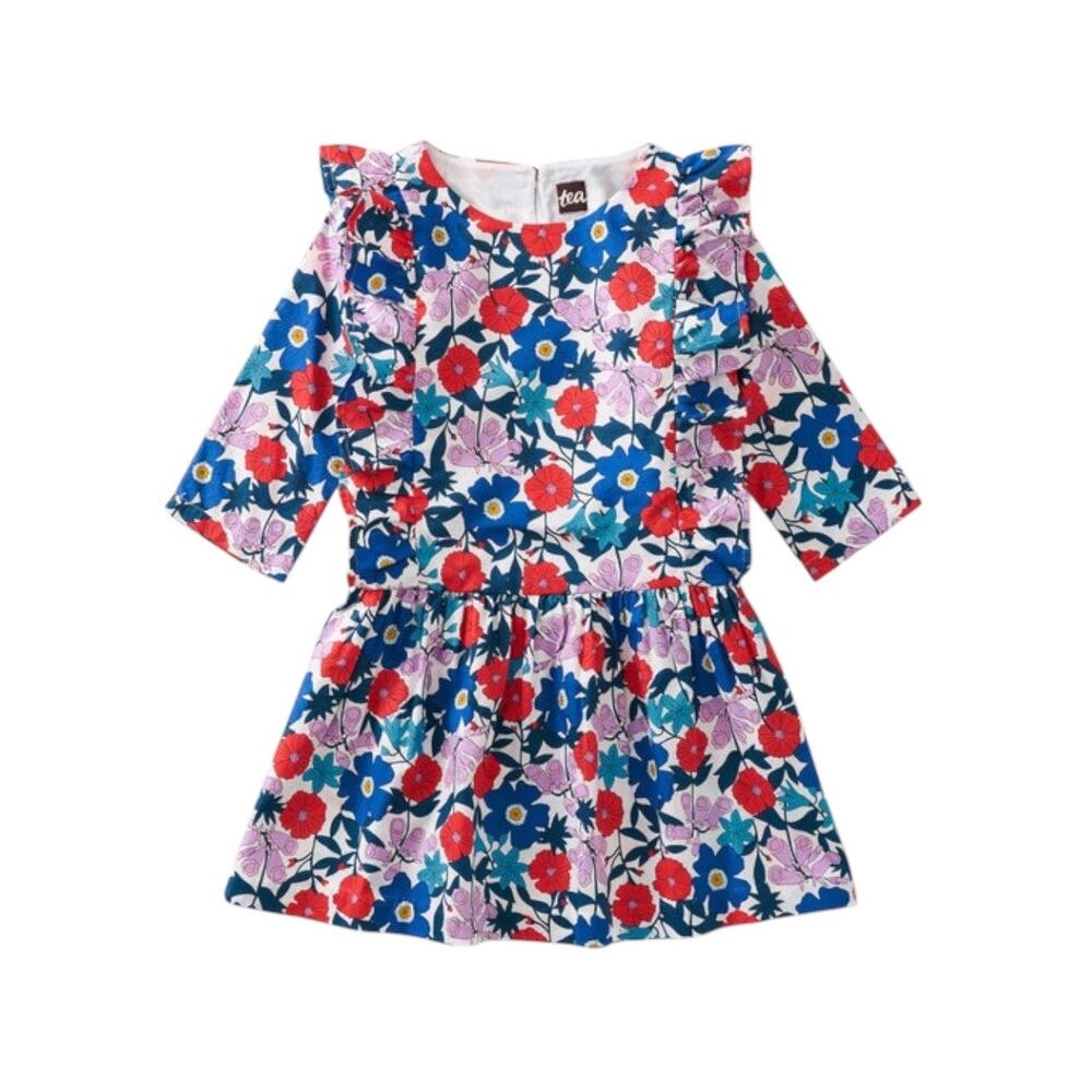 NEW Tea Collection Petal Play Floral Ruffle Shoulder Woven Dress size 10